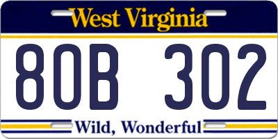 WV license plate 8OB302