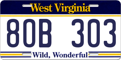 WV license plate 8OB303