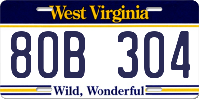WV license plate 8OB304