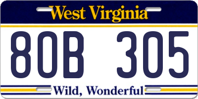 WV license plate 8OB305
