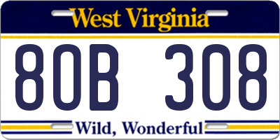 WV license plate 8OB308