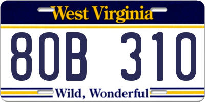 WV license plate 8OB310