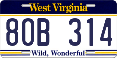 WV license plate 8OB314