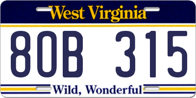 WV license plate 8OB315