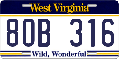WV license plate 8OB316