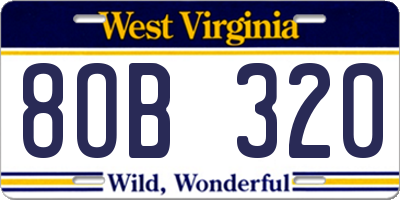 WV license plate 8OB320