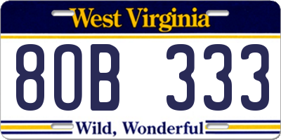 WV license plate 8OB333