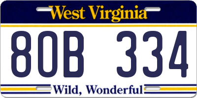 WV license plate 8OB334