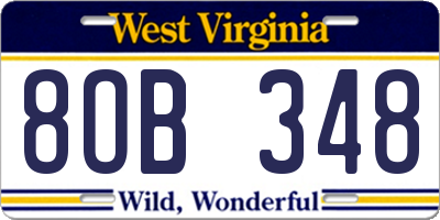 WV license plate 8OB348