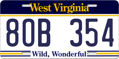 WV license plate 8OB354