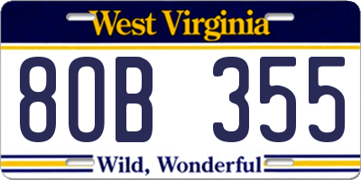 WV license plate 8OB355