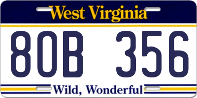 WV license plate 8OB356