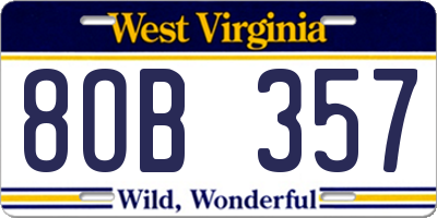 WV license plate 8OB357