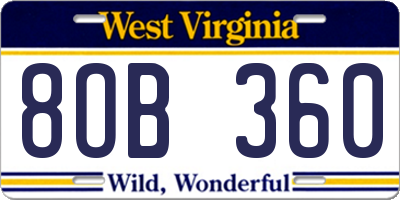 WV license plate 8OB360