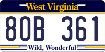 WV license plate 8OB361