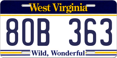 WV license plate 8OB363