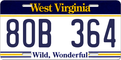 WV license plate 8OB364