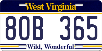 WV license plate 8OB365