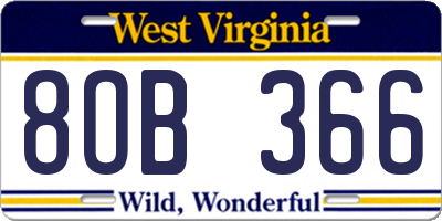 WV license plate 8OB366