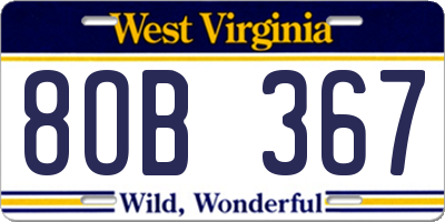 WV license plate 8OB367