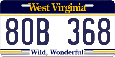 WV license plate 8OB368