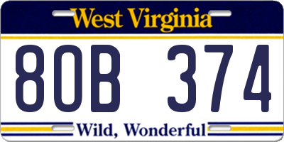 WV license plate 8OB374