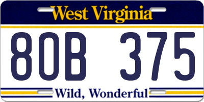 WV license plate 8OB375