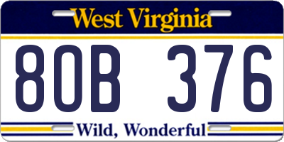 WV license plate 8OB376