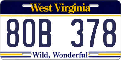 WV license plate 8OB378