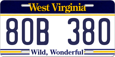 WV license plate 8OB380
