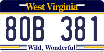WV license plate 8OB381