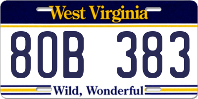 WV license plate 8OB383