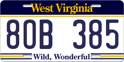 WV license plate 8OB385