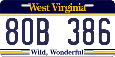 WV license plate 8OB386