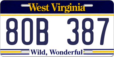 WV license plate 8OB387