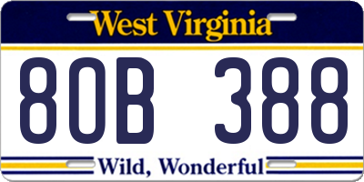 WV license plate 8OB388