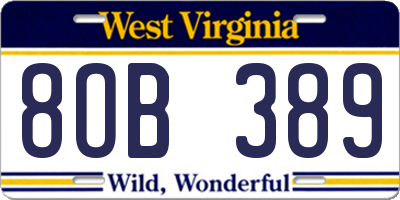 WV license plate 8OB389