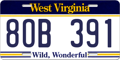 WV license plate 8OB391
