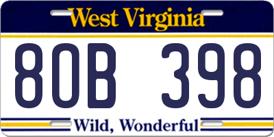 WV license plate 8OB398