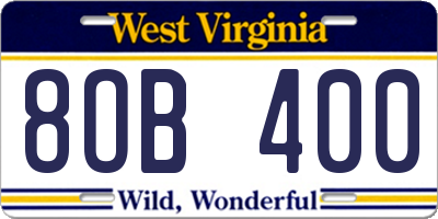 WV license plate 8OB400