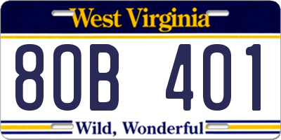 WV license plate 8OB401