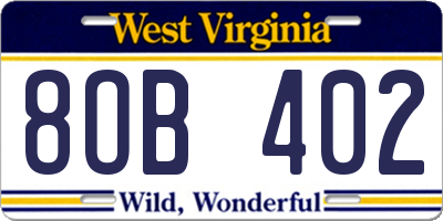 WV license plate 8OB402