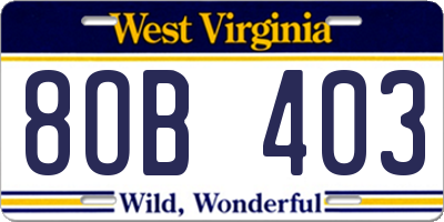 WV license plate 8OB403