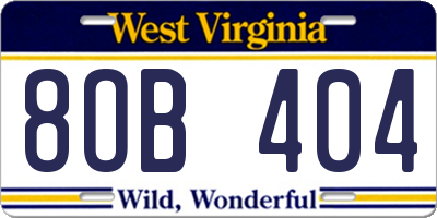 WV license plate 8OB404