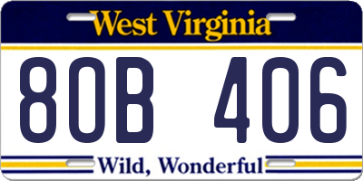 WV license plate 8OB406