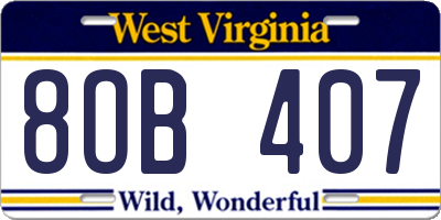 WV license plate 8OB407