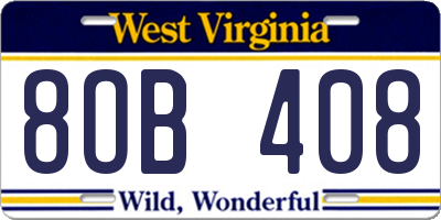 WV license plate 8OB408