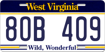 WV license plate 8OB409