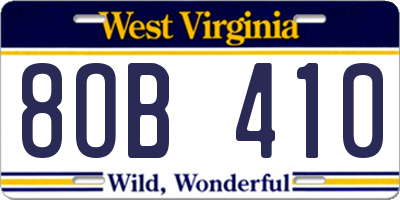 WV license plate 8OB410
