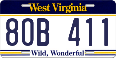 WV license plate 8OB411